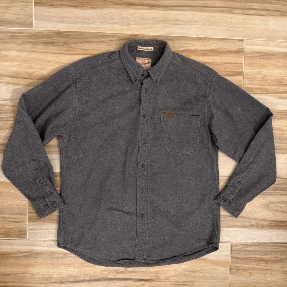 Woolrich Sportsman Chamois Shirt Mens Medium Gray Cotton Button Down Flannel